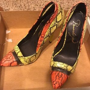 Privileged brand neon yellow and orange faux snake
